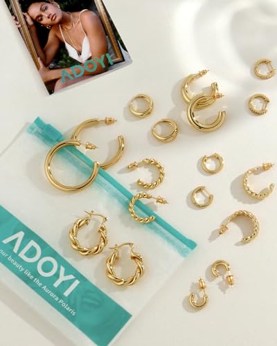 text adoyi-gold-hoop-earrings-set-for-women-girls-trendy-14k-plated-gold-hoops-small-chunky-earrings-twisted-huggie-ear-ring-pack-lightweight-9-pairs-jewelry-set-for-valentines-mothers-day-birthday-gifts