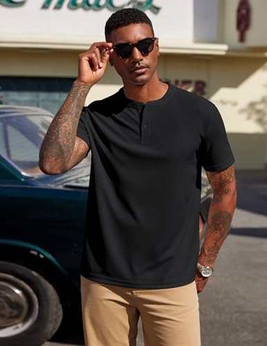 COOFANDY Men's Henley Shirts Short Sleeve Texture Casual Button Henley Summer Classic Basic Tee Shirts