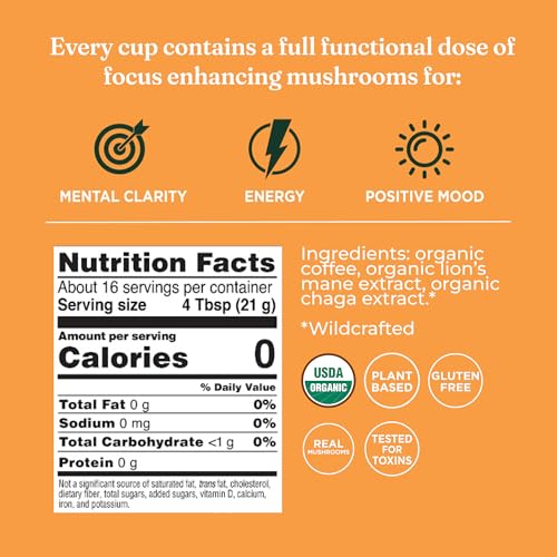 Four Sigmatic Focus Mushroom Coffee | Organic Ground Coffee with Lion's Mane Mushroom and Chaga for Better Focus and Immune Support | 12oz Bag