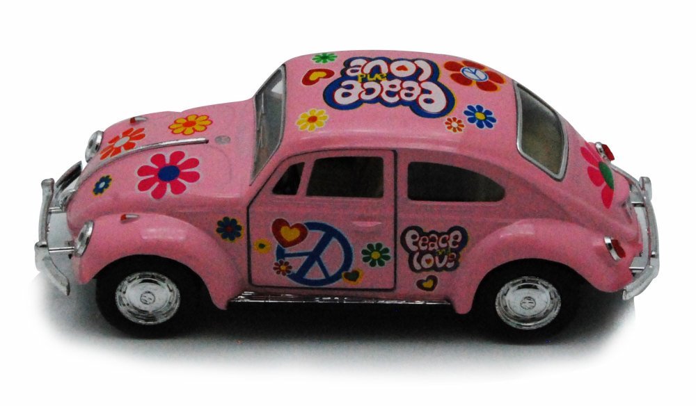 1967 Volkswagen Classical Beetle w/Peace Love Decals Pink - Kinsmart 5375DF - 1/32 scale Diecast Model Toy Car (Brand New but NO BOX)