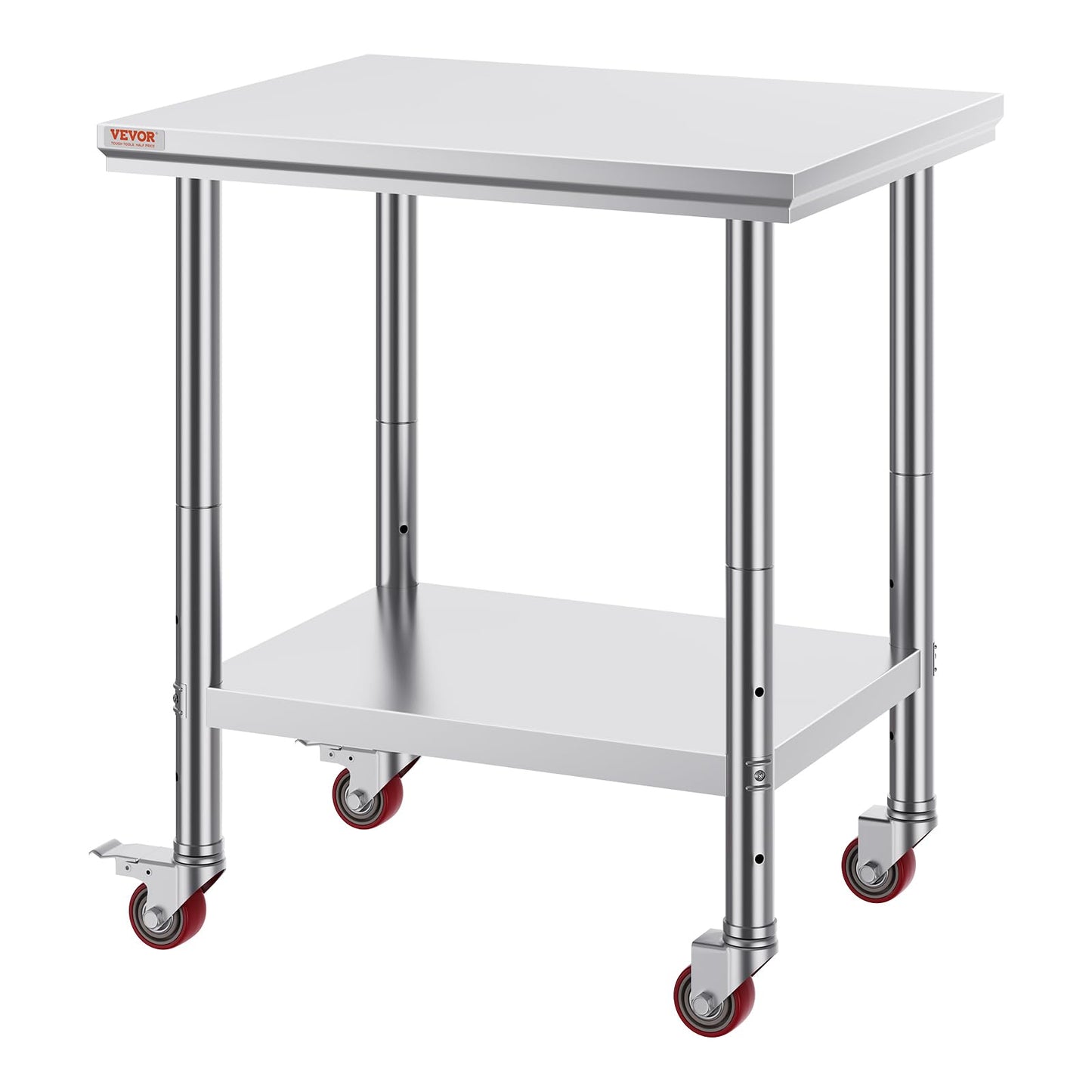 Mophorn Stainless Steel Work Table with Wheels 24 x 30 x 32 Inch Prep Table with 4 Casters Heavy Duty Work Table for Commercial Kitchen Restaurant Business, Silver and Black