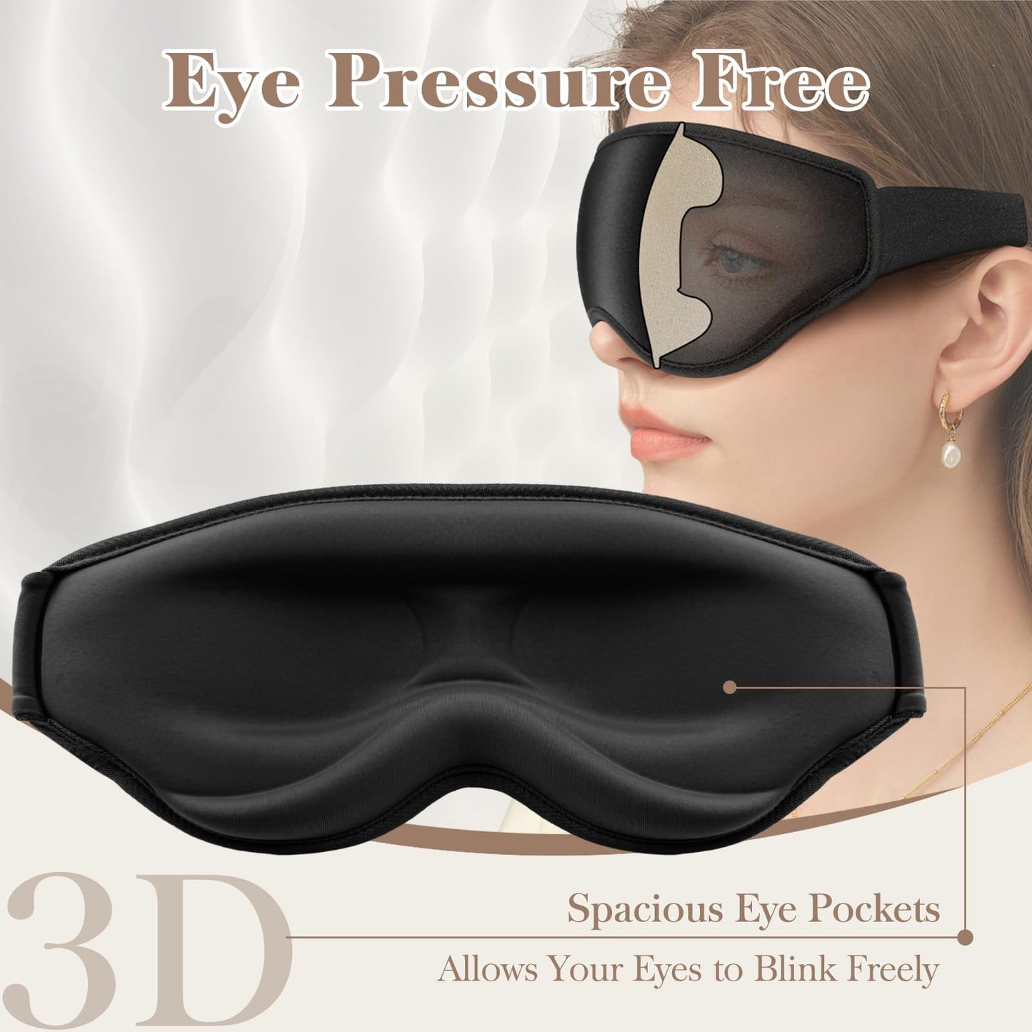 Fygrip 3D Eye Mask Sleep Mask for Men & Women, 100% Pressure-Free & Light Block-Out Eye Mask for Sleep with Easy Adjustable Strap, Night Eye Cover for Travel, Black