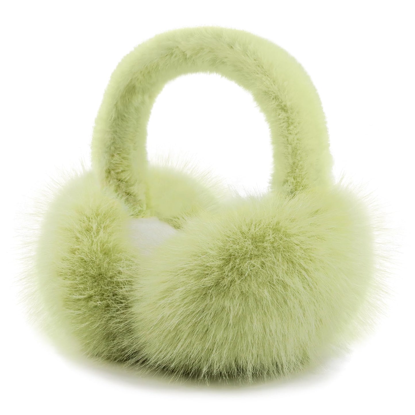 RUIKUNA Women Winter Ear Muffs Fluffy Faux Fur Earmuffs Foldable Ear Warmer Girls Soft Ear Covers (C-green)