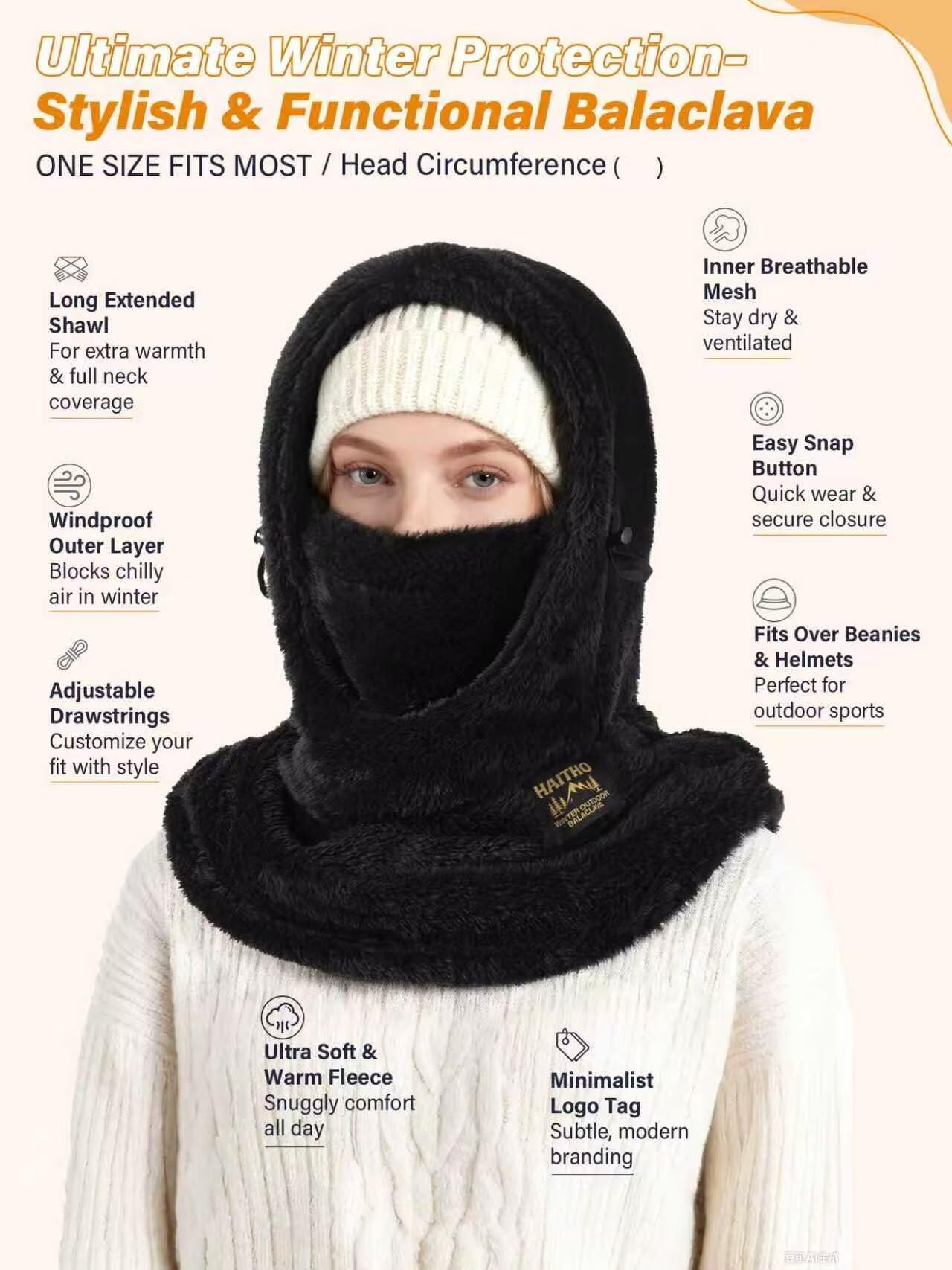 Ski Mask Balaclava for Women Men, Winter Full Face Mask Hooded Scarf for Cold Weather, Thermal Fleece Head Cover Neck Warmer for Motorcycle Skiing Snowboarding-Pink