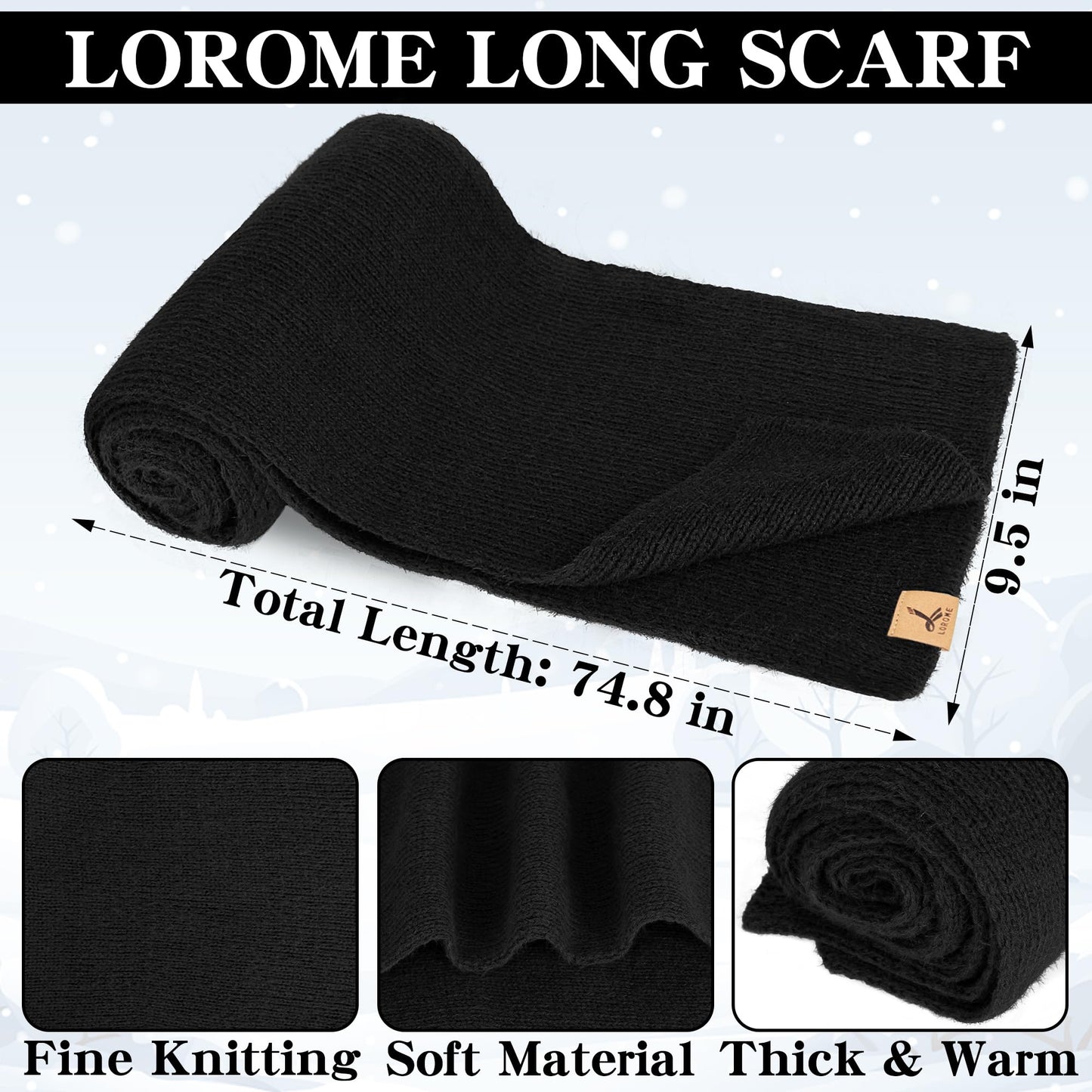 Winter Beanie Hat Scarf Gloves, Warm Fleece Knit Hat Long Scarf Neck Warmer Touch Screen Winter Gloves Set Gifts for Women Black