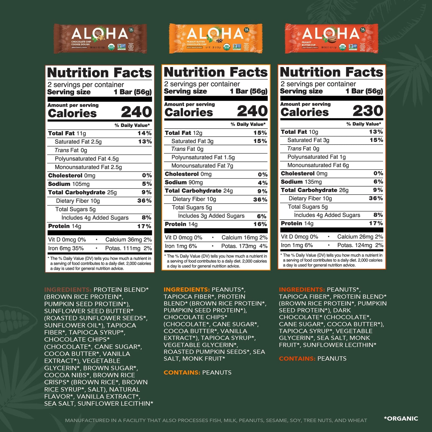 text aloha-organic-plant-based-protein-bars-3-flavor-variety-pack-12-count-1-98oz-bars-vegan-snacks-low-sugar-gluten-free-low-carb-paleo-non-gmo-stevia-free-no-sugar-alcohol-sweeteners-2