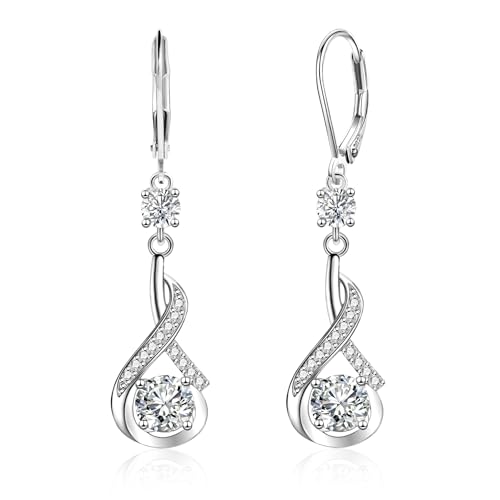 Sterling Silver Drop Dangle Earrings for Women Cubic Zirconia Leverback Dangle Earrings Dainty Trendy Hypoallergenic Drop Earring Hanging CZ Earing for Jewelry Gifts