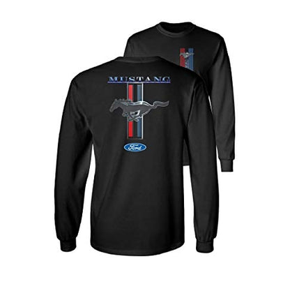 Ford Mustang Pony Racing Stripe 5.0 Muscle Long Sleeve T-Shirt Front Back Print-Black-X-Large