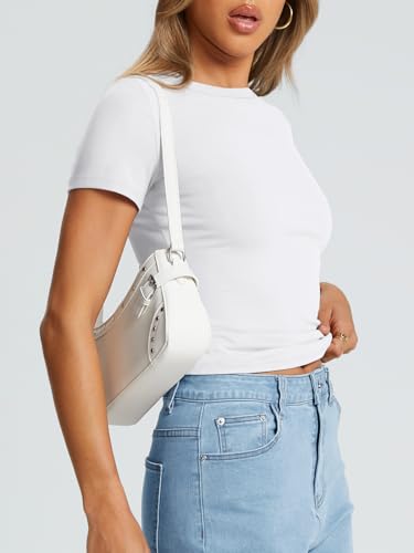 Trendy Queen Womens Basic T Shirts Summer Tops 2026 Crop Short Sleeve Slim Fit Tee Cute Gym Workout Clothes White M