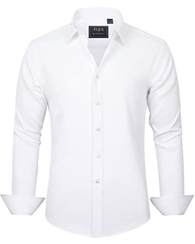 J.VER Men's Dress Shirts Solid Long Sleeve Stretch Wrinkle-Free Formal Shirt Business Casual Button Down Shirts White Large
