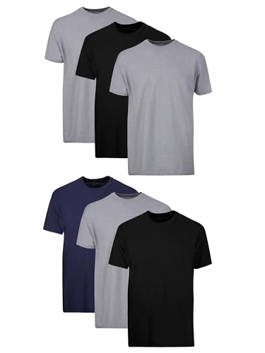 Hanes Mens Cotton, Moisture-wicking Crew Tee Undershirts, Multi-packs, Black/Grey/Blue Assorted - 6 Pack, X-Large US