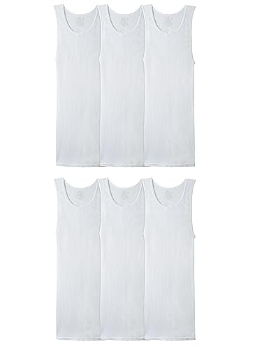 Fruit of the Loom Men's Tag-Free Tank A-Shirt, 6 Pack-White, Large