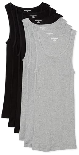 Amazon Essentials Men's Lightweight Tank Undershirts, Pack of 6, Black/Grey Heather, Medium
