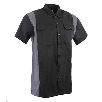 Biker Clothing Co. MDM11674.01 Men’s Two-Tone Black and Grey Short Sleeve Motorcycle Mechanic Shirt - Large