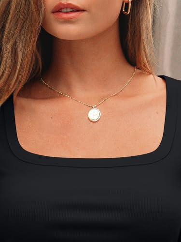 AUTOMET Women‘s Ribbed Square Neck Top, Long Sleeve Slim Fit Basic Shirt for Fall Winter Spring, Casual Crop Tee Black M