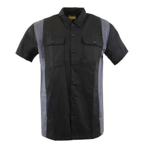 Biker Clothing Co. MDM11674.01 Men’s Two-Tone Black and Grey Short Sleeve Motorcycle Mechanic Shirt - Large