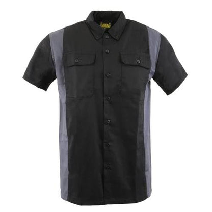 Biker Clothing Co. MDM11674.01 Men’s Two-Tone Black and Grey Short Sleeve Motorcycle Mechanic Shirt - Large