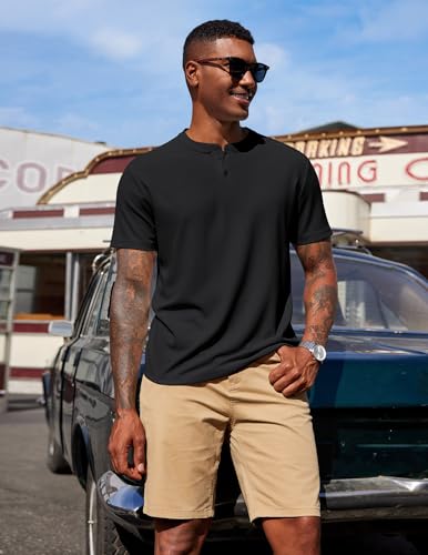 COOFANDY Men's Henley Shirts Short Sleeve Texture Casual Button Henley Summer Classic Basic Tee Shirts
