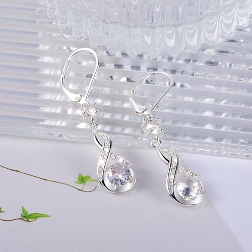 Sterling Silver Drop Dangle Earrings for Women Cubic Zirconia Leverback Dangle Earrings Dainty Trendy Hypoallergenic Drop Earring Hanging CZ Earing for Jewelry Gifts