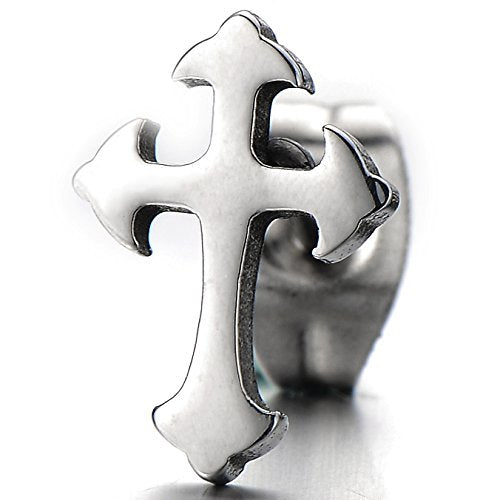 2-- pair unisex plain cross stud earrings of stainless steel for man and women