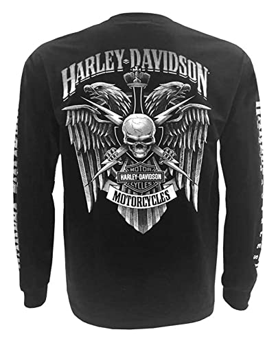 Harley-Davidson Men's Skull Lightning Crest Graphic Long Sleeve Shirt, Black