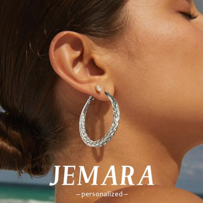 JEMARA Silver Hoop Earrings for Women Hypoallergenic 925 Sterling Silver Hoop Earrings Lightweight Large Thick Twisted Hoops 40MM