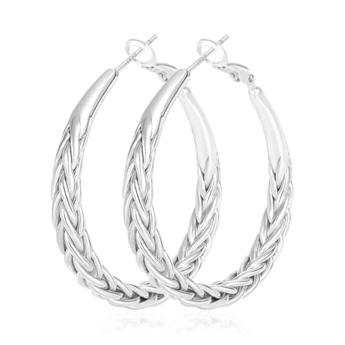 JEMARA Silver Hoop Earrings for Women Hypoallergenic 925 Sterling Silver Hoop Earrings Lightweight Large Thick Twisted Hoops 40MM