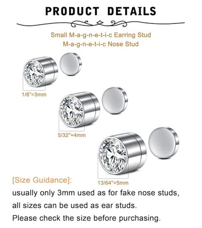 MODRSA Fake Nose Ring Stud Earrings - Silver Helix & Conch Studs - 3mm, 4mm, 5mm