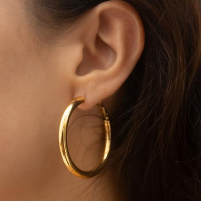 Gold Hoop Earrings Set for Women, 18 Pairs Hypoallergenic Open Pearl Hoops Earring pack, Gold Statement Hoop Earrings for Women Trendy Jewelry