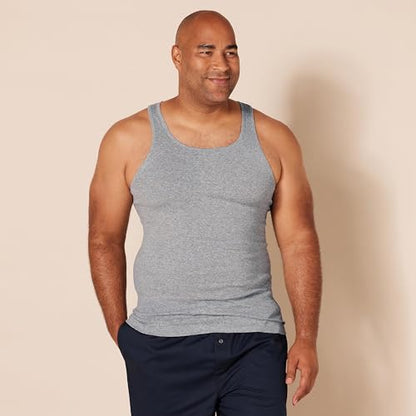 Amazon Essentials Men's Lightweight Tank Undershirts, Pack of 6, Black/Grey Heather, Medium