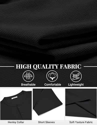 COOFANDY Men's Henley Shirts Short Sleeve Texture Casual Button Henley Summer Classic Basic Tee Shirts