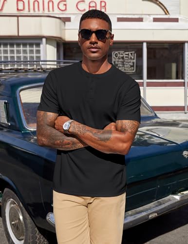 COOFANDY Men's Henley Shirts Short Sleeve Texture Casual Button Henley Summer Classic Basic Tee Shirts