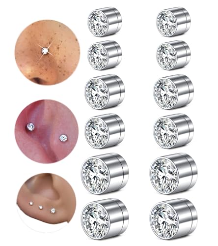 MODRSA Fake Nose Ring Stud Earrings - Silver Helix & Conch Studs - 3mm, 4mm, 5mm