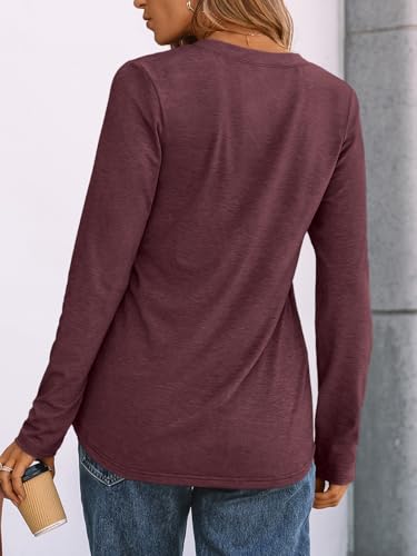 AUTOMET Long Sleeve Shirts for Women Blouses 2025 Fall Clothes Plus Size Dressy Casual Tops Henley Cute T Shirts Business Winter Clothing Spring Fashion Outfits Wine L