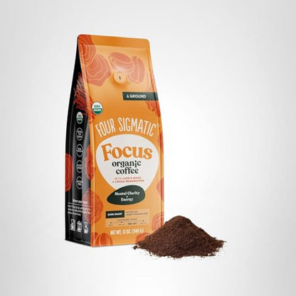 Four Sigmatic Focus Mushroom Coffee | Organic Ground Coffee with Lion's Mane Mushroom and Chaga for Better Focus and Immune Support | 12oz Bag