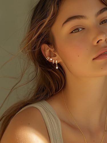 NECOCY Hoop Earrings Set for Women Stack Dangle Small 14k Gold Plated Huggie Ear Rings Trendy Multiple Piercing Stud Earrings CZ Ear Cuff Earings Non Tarnish Gifts Jewelry