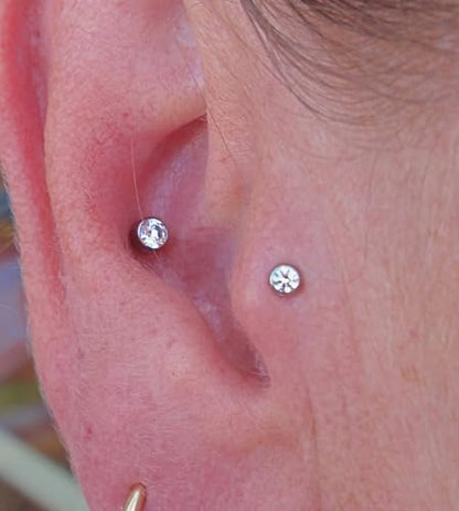 MODRSA Fake Nose Ring Stud Earrings - Silver Helix & Conch Studs - 3mm, 4mm, 5mm