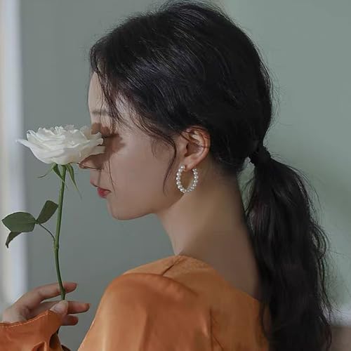 Gold Hoop Earrings Set for Women, 18 Pairs Hypoallergenic Open Pearl Hoops Earring pack, Gold Statement Hoop Earrings for Women Trendy Jewelry