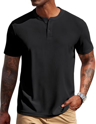 COOFANDY Men's Henley Shirts Short Sleeve Texture Casual Button Henley Summer Classic Basic Tee Shirts