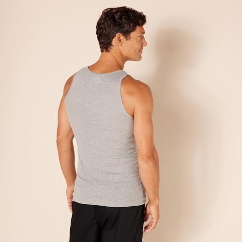 Amazon Essentials Men's Lightweight Tank Undershirts, Pack of 6, Black/Grey Heather, Medium