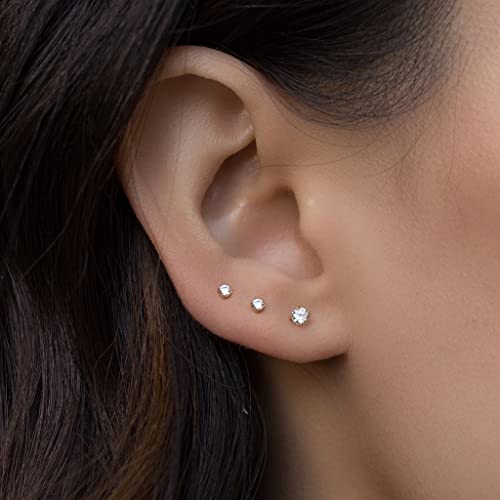 MODRSA Fake Nose Ring Stud Earrings - Silver Helix & Conch Studs - 3mm, 4mm, 5mm