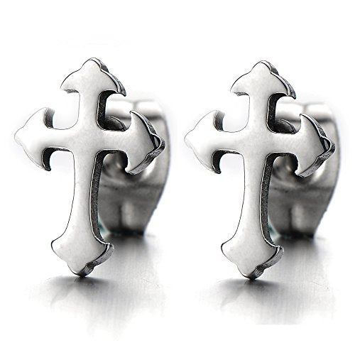 2-- pair unisex plain cross stud earrings of stainless steel for man and women