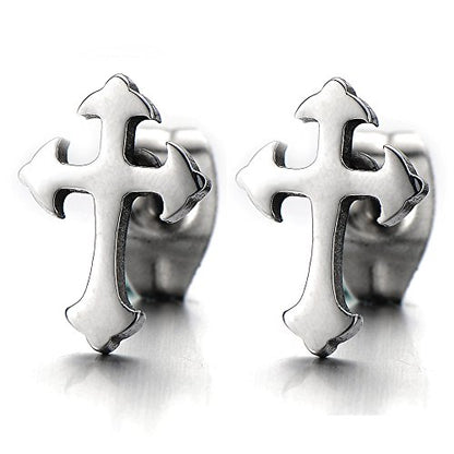 2-- pair unisex plain cross stud earrings of stainless steel for man and women