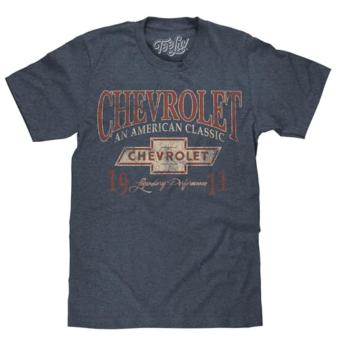 Tee Luv Men's Chevrolet an American Classic T-Shirt - Chevy 1911 Car Logo Shirt, Indigo-Black Heather, M
