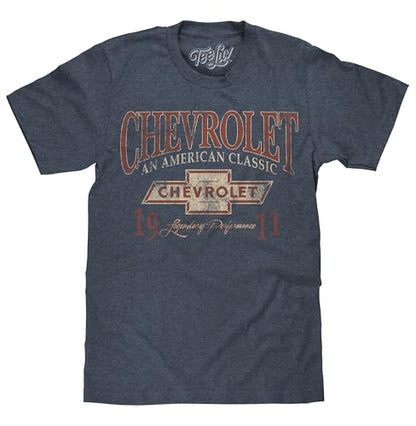 Tee Luv Men's Chevrolet an American Classic T-Shirt - Chevy 1911 Car Logo Shirt, Indigo-Black Heather, M