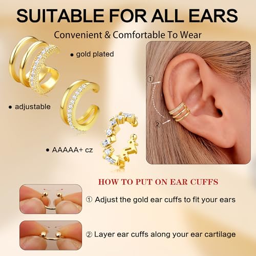 Dochais Ear Cuffs Non-Piercing Earrings for Women Cute Small Clip-On Cartilage Earring 14k Gold Plated Dainty Fake Piercings Earings Gold Style3