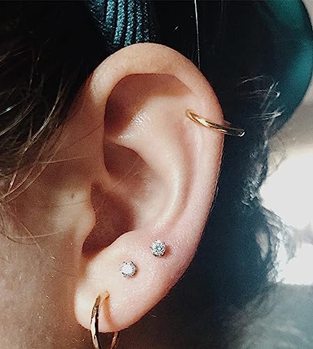 MODRSA Fake Nose Ring Stud Earrings - Silver Helix & Conch Studs - 3mm, 4mm, 5mm