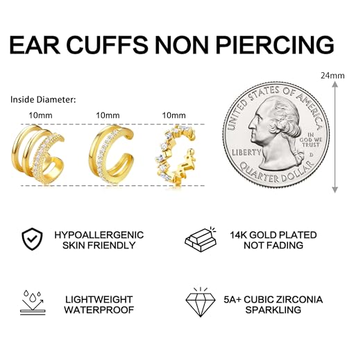 Dochais Ear Cuffs Non-Piercing Earrings for Women Cute Small Clip-On Cartilage Earring 14k Gold Plated Dainty Fake Piercings Earings Gold Style3