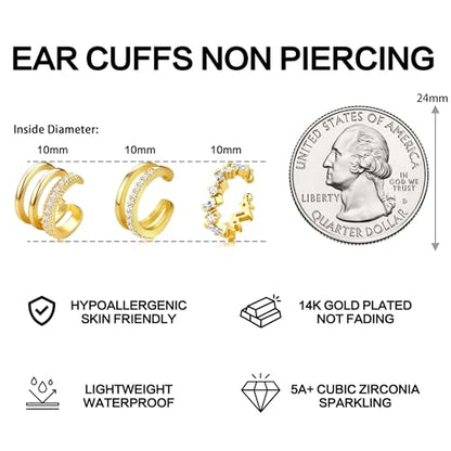 Dochais Ear Cuffs Non-Piercing Earrings for Women Cute Small Clip-On Cartilage Earring 14k Gold Plated Dainty Fake Piercings Earings Gold Style3