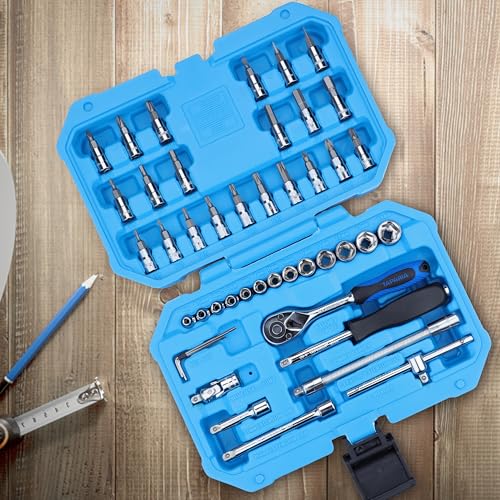 text  taparia-sa46-steel-socket-set-blue-46-pieces